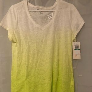 A white and lime green ombré top